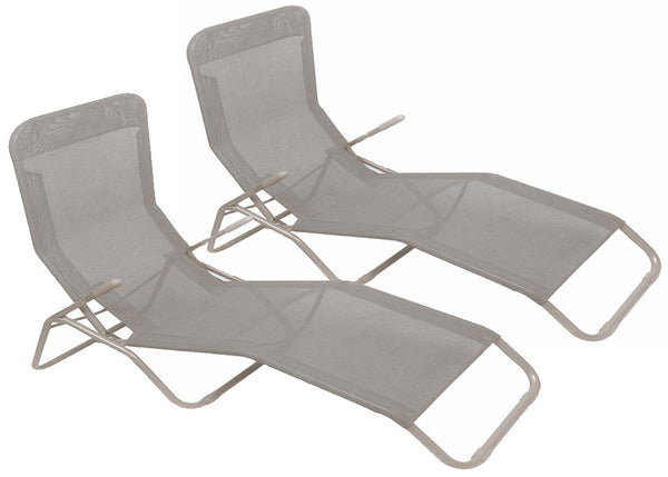 online Lot de 2 Transats Pliants en Métal Tissu Textilène Soriani Dondolina Gris Chiné