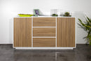Credenza 2 Ante + 3 Cassetti 160x41,4x86 cm Bloom Bianco Lucido e Noce