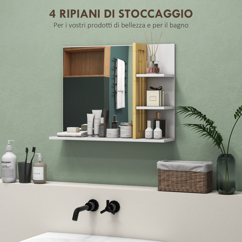 Specchio da Bagno 45x15x58,5cm con Ripiani e Mensole in MDF Bianco  