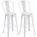 Set 2 Sgabelli da Bar Stile Industriale Schienale Rimovibile 44x49x116 cm in Metallo Bianco