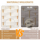 Paravento Divisorio da Interni 240x170 cm Pieghevole a 6 Ante Intrecciato in PP e Legno Bianco      