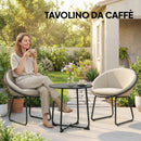 Tavolino da Caffè da Esterno Ø50 cm con Base a X e Piedini Antiscivolo in Metallo Nero      