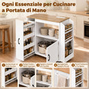 Carrello da Cucina 80x40x88 cm con Presa di Corrente Portaspezie e Armadietto in Truciolato Bianco      