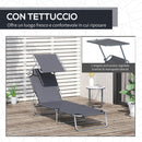 Lettino Prendisole in Ferro Pieghevole Reclinabile con Tettuccio Parasole Oxford Grigio 