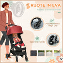 Passeggino Leggero per Bambini Pieghevole 128x58x106 cm con Tettuccio in Alluminio e Tessuto Oxford Rosso e Nero