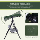 Dondolo da Giardino a 3 Posti 172x110x153 cm con Tettuccio Inclinabile e Cuscini Verde   