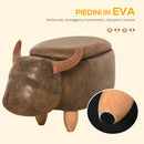 Pouf Poggiapiedi a Forma di Bufalo 62x35x36 cm in Tessuto Effetto Pelle Scamosciata Marrone