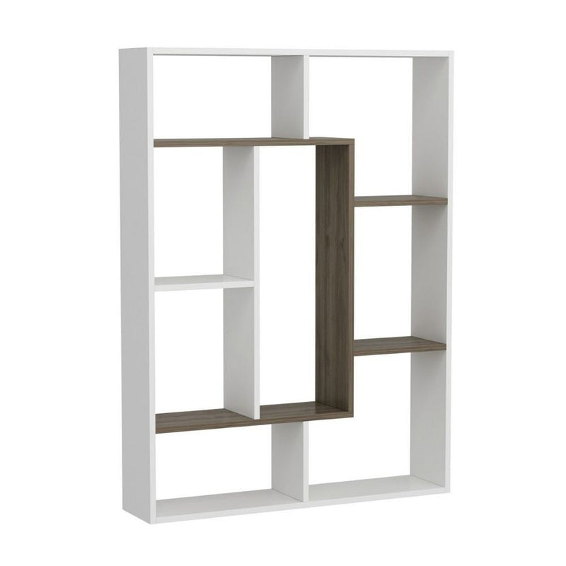 Libreria 100x136h cm Liam bianca dettaglio geometrico noce 