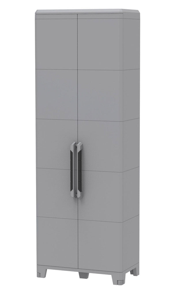 acquista Armoire à balais d'extérieur modulable 78x43,6x225,8 cm 2 portes 5 étagères en polypropylène transformable gris et noir