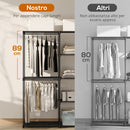 Armadio Guardaroba con 2 Aste e 4 Ripiani 142x43x185 cm in Tessuto Plastica e Acciaio Nero      