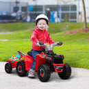 Quad Elettrico per Bambini 6V con Rimorchio Pedale Marce Avanti e Indietro Rosso      
