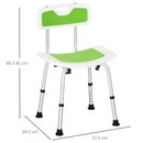 Sedia per Doccia 51,5x49,5x68,5-81 cm Altezza Regolabile su 6 Livelli e Schienale Ricurvo in Alluminio ed EVA Verde e Bianco