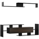 Mobile TV 153,6x25x42 cm con Mensola a Muro Ripiani Aperti e Armadietto in Legno Ingegnerizzato Nero e Marrone Scuro      