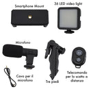 Set per Video Live Microfono Mini Treppiedi e Luce con Telecomando