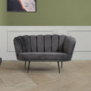 Divano Orel due posti in velluto grigio fumè a conchiglia