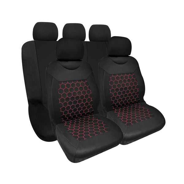 Jeu de Housses Universelles pour Sièges Avant et Arrière en Polyester et Éponge Dublin Noir/Rouge sconto