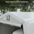 Tendone per Auto e Feste con 2 Finestre Laterali 618x265/330x240 cm in Acciaio Zincato e PE Grigio Chiaro