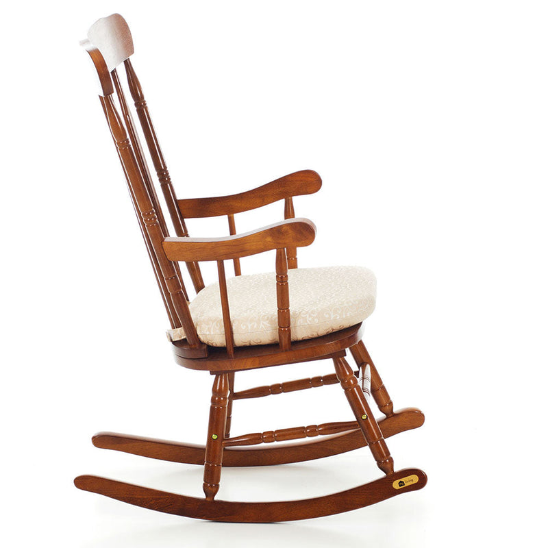 Sedia a Dondolo in Legno Massello con Cuscino Sam Beige