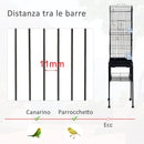 Voliera Gabbia per Uccelli con Ruote in Metallo Nero 47.5x37x153 cm 