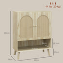 Mobile Multiuso in Stile Boho 80x38x100 cm con Ante in Rattan e Ripiano Aperto Rovere