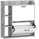 Scarpiera Slim Capacità 15 Scarpe 83x24x90,5 cm con 2 Cassetti Ribaltabili e 3 Vani Aperti Grigio      