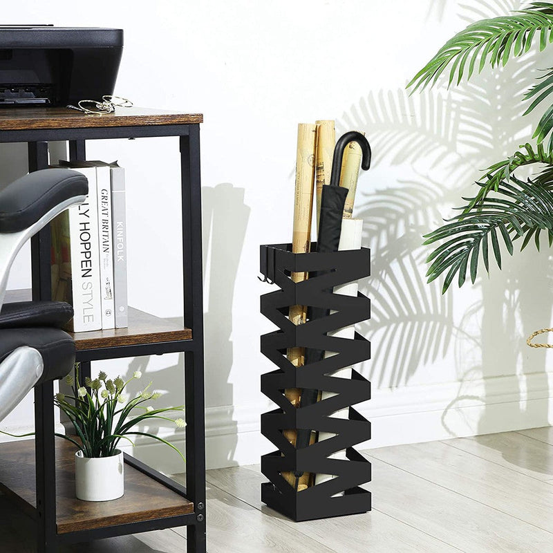 Portaombrelli 49x15,5 cm in Metallo Nero Quadrato con Ganci