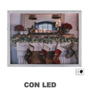Quadro legno con led camino rettangolare cm 42x32x3