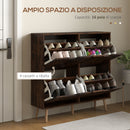 Mobile Scarpiera per 16 Paia di Scarpe 95x26x95 cm con 4 Cassetti Ribaltabili in Legno Marrone 