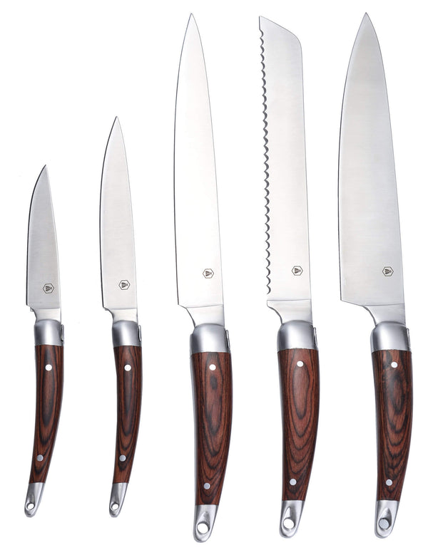 Ensemble de 5 couteaux de chef avec manche en bois et étui sconto