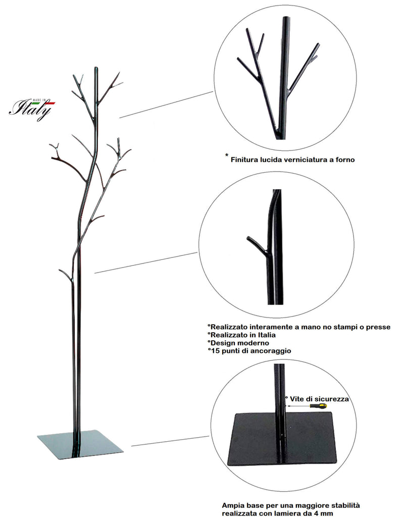 Appendiabiti da Terra 33x33x178 cm in Ferro Battuto Vasconi Platano Nero