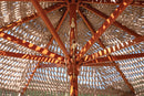 Ombrellone da Giardino Ø3m Macramè Palo Ø48 mm  in Legno e Copertura in Rete e Frangia