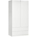 Armadio Guardaroba con Appendiabiti 100x60x200 cm 2 Cassetti in Truciolato  Bianco