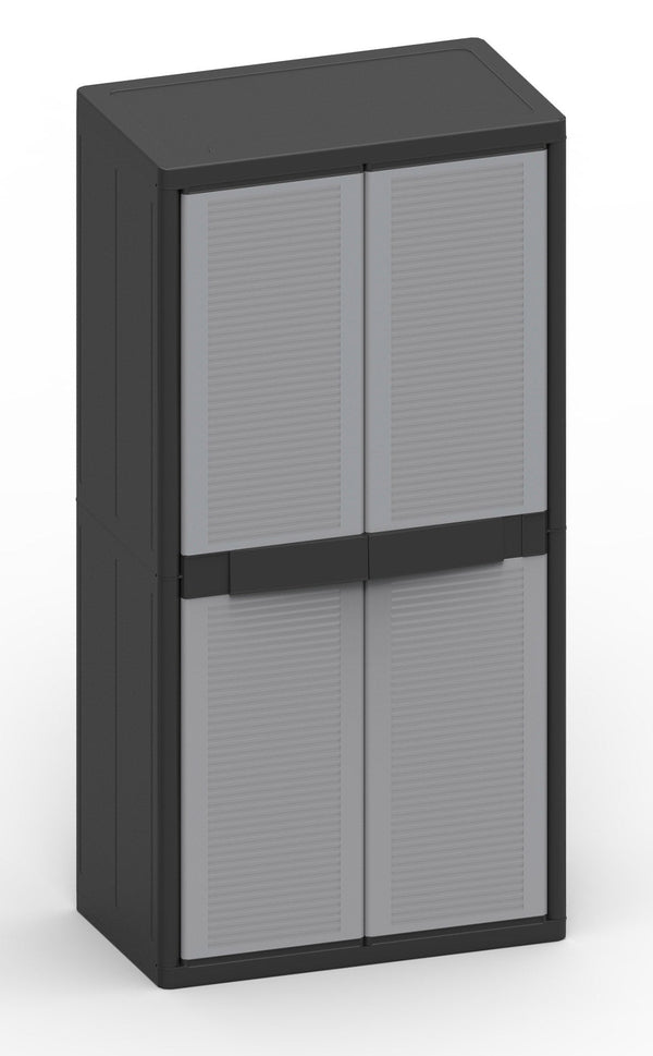 Armoire d'extérieur modulable 89,7x53,7x180 cm 2 portes 3 étagères en polypropylène Jumbo Cab gris et noir acquista