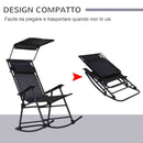 Sedia a Dondolo da Giardino Esterno con Baldacchino Nero 105x64x125 cm 