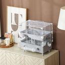 Gabbia per Criceti a 2 Livelli 44,5x28x44 cm 3 Porte Ruota e Tubi in Acciaio Grigio e Bianco  