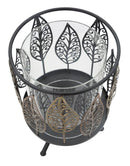 Portacandele Foglie Iron Ø15x24 cm in Ferro e Vetro Nero e Grigio