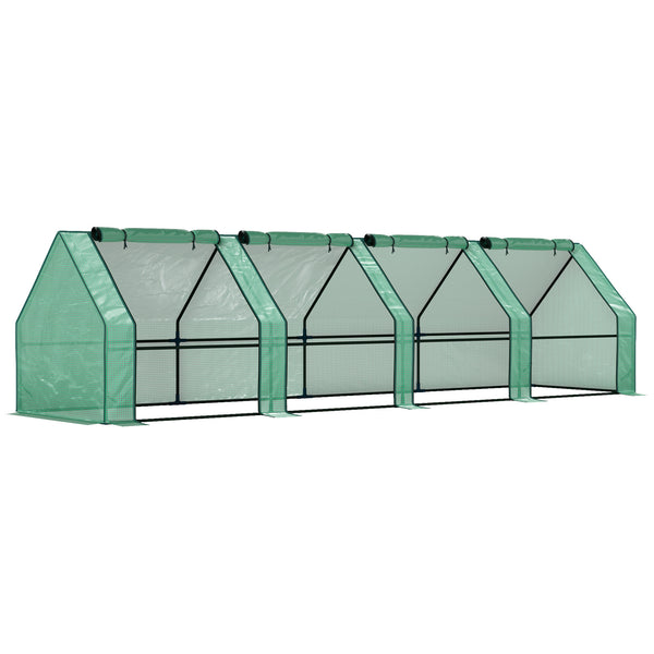 sconto Mini Serra da Giardino 360x90x90 cm a 4 Porte Arrotolabili con Copertura Allungata in Acciaio e PE Verde