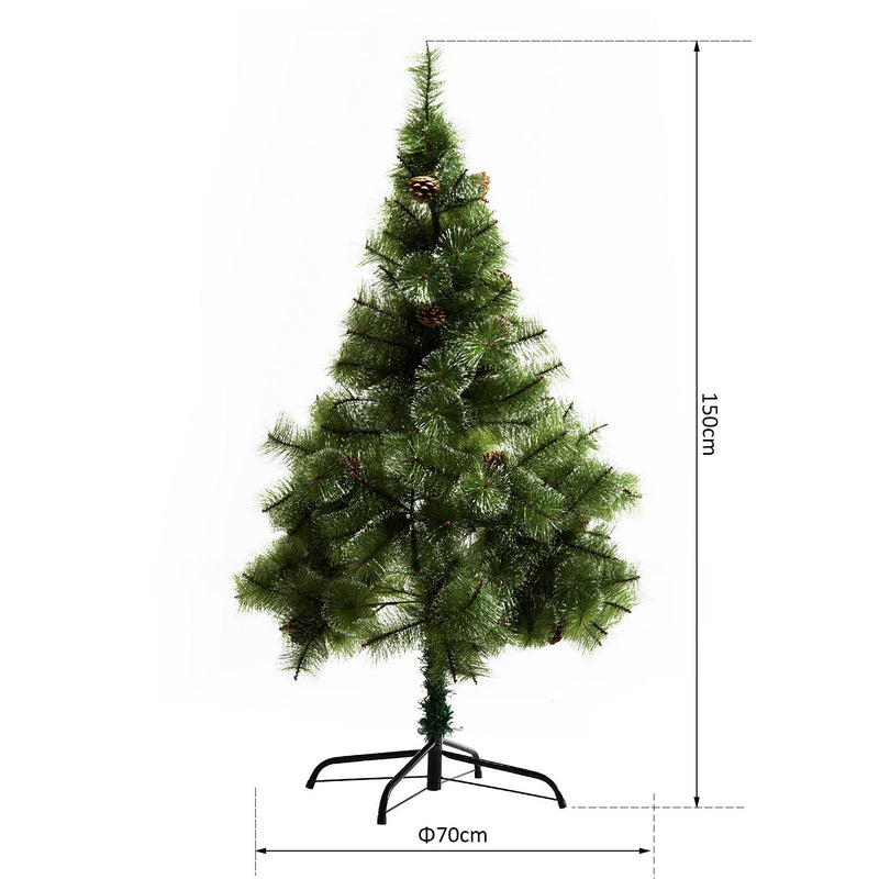 Albero di Natale Artificiale 150 cm 229 Rami con 35 Pigne 