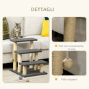 Tiragraffi Scaletta per Gatti a 3 Livelli 45x40x48 cm con Pallina Pali in Juta Grigio
