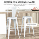 Set 2 Sgabelli da Bar Stile Industriale Schienale Rimovibile 44x49x116 cm in Metallo Bianco