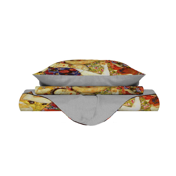 Housse de couette double avec impression sur le sac et les taies d'oreiller sconto