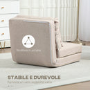 Divano Letto Futon Pieghevole 3 in 1 con 2 Cuscini Lavabili 60x80x56 cm Reclinabile 5 Posizioni in Lino Beige      