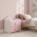 Comodino per Bambini 3-8 Anni 34x31x36 cm con 2 Cassetti Angoli Arrotondati e Maniglie a Cuore in Truciolato e MDF Rosa      