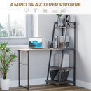 Scrivania Salvaspazio Pieghevole con Libreria 4 Livelli 106x48x128 cm in Legno e Metallo Grigio e Nero 