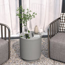 Tavolino da Giardino Multiuso con Secchiello Ghiaccio e Coperchio Ø37,5x43,5 cm in Cemento e Acciaio Inox Grigio Chiaro   