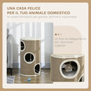 Cuccia per Gatti a 3 Livelli Ø38x70cm con Tiragraffi in Sisal e Peluche Marrone      