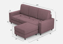 Divano 3 Posti con Pouf 208x155x85 cm Sakar in Tessuto Prugna