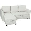 Divano Letto con Chaise Longue 192x148x86 cm con Vano Portaoggetti a Scomparsa Effetto Lino Bianco Crema      