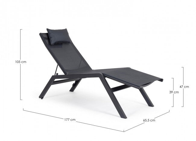 Lettino Chaise Longue da Giardino 65,5x177x105h cm con Cuscino Poggiatesta Krion Antracite 