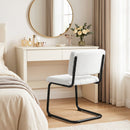Set 2 Sedie Pranzo Imbottite 48x55x76 cm Struttura Metallo a Slitta e Tessuto Teddy Bianco Crema      